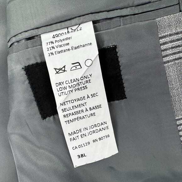 DKNY Mens Modern Fit Stretch Plaid Suit Jacket Black White 38L - Picture 5 of 5